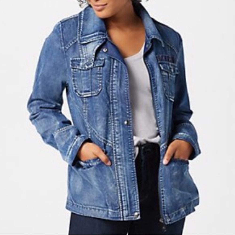Sam Edelman Midwash Blue Denim Utility Jacket